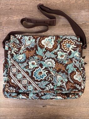 Vera Bradley Java Blue Vintage Quilted Messenger Laptop Crossbody Bag